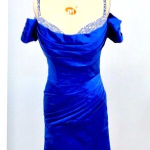 Royal Blue Off-The-Shoulder Sparkly Prom Dresses With Satin